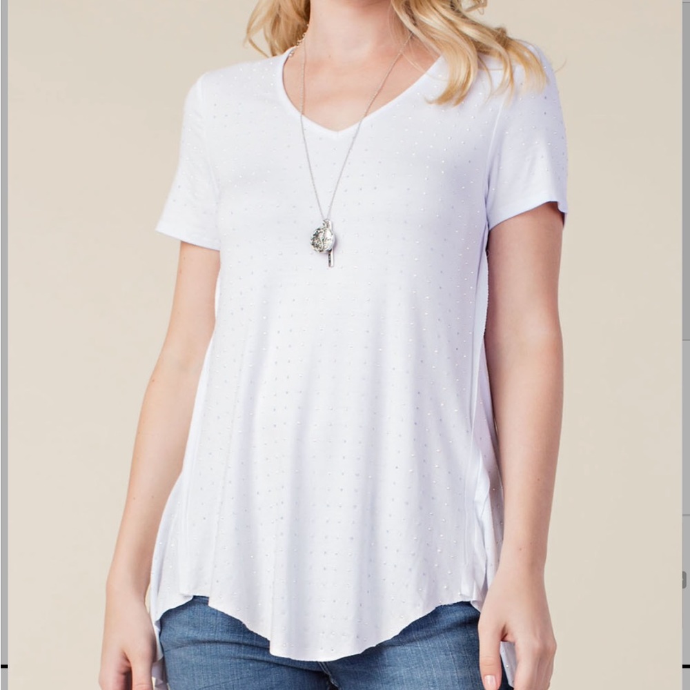 White Rhinestone Knit Top